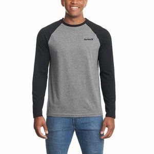 NWT Hurley Men's Raglan Embroidered Logo Long Sleeve Tee T-Shirt in GREY